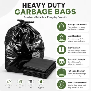Black Flat HDPE Heat-Seal Disposable Garbage Bags Kitchen Waste Bin Liners Customizable OEM