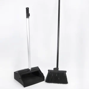 Black Foldable Plastic Broom and Dustpan Set with Long Rotatable Handle