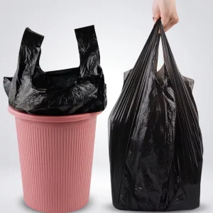 Black HDPE Plastic Household Garbage Bags with Handle T-Shirt Bag