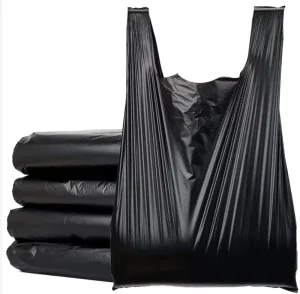 Black HDPE Plastic Household Garbage Bags with Handles, T-Shirt Style