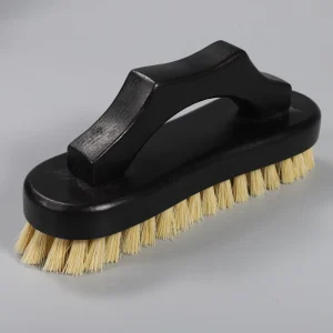Black Lacquered Lotus Wood Stiff Sisal Fiber Floor Cleaning Scrub Brush With Ergonomic Built in Palm Grip Handle