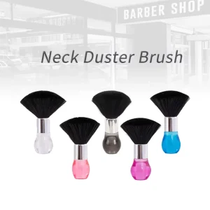 Black Neck Duster Brush with Plastic Handle and Soft Bristles for Hair Cutting and Neckline Cleaning