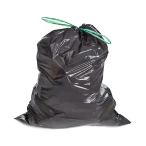 Black PE Plastic Drawstring Trash Can Liner Square Bottom Bag with Heat Seal Handle Gravure Printing