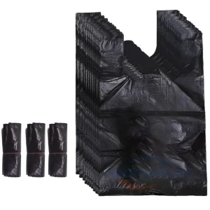 Black PE Plastic T-Shirt Trash Bag with Handle for Household Packaging