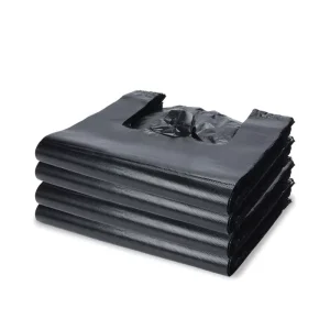 Black PE T-Shirt Garbage Bags Embossed Disposable for Supermarket and Household Waste