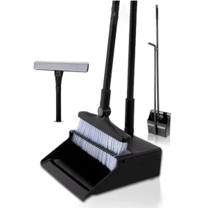 Black Plastic Foldable Long Handle Broom and Dustpan Set Rotatable Home Household Cleaning Tools Brooms Dustpans Set