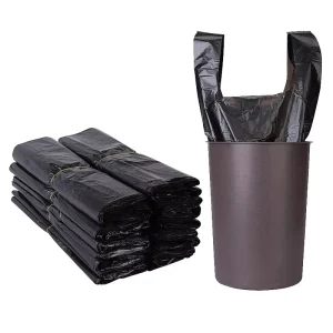 Black Plastic Portable Vest-Style Household Trash Bags