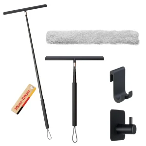 Black Retractable Silicone Shower Window Squeegee Cleaner Telescopic Glass Table Washer with Aluminum Steel Handle