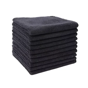 Black Square Microfiber Cleaning Cloths 12PK Absorbent 12” Eco Friendly Kitchen & Car Lint Free Soft Dusting Towels Dish Rags