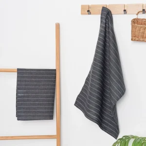 Black Striped Woven Chevron Cotton Linen Square Kitchen Tea Towel Dish Towel Eco Friendly Quick drying BSCI OEKO TEX CE