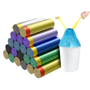 Black Thickened High Strength Drawstring Biodegradable PE Disposable Trash Bags 3-6L 15pcs Roll 75pcs Pack for Home Office Hotel
