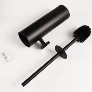 Black Wall-Mounted Stainless Steel Toilet Brush Holder Set Rust-Proof Soft-Fiber Brush for Bathroom and Hotel
