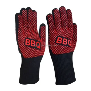 Black and Red Heat-Resistant Cotton-Lined Kitchen and Barbecue Grill Gloves