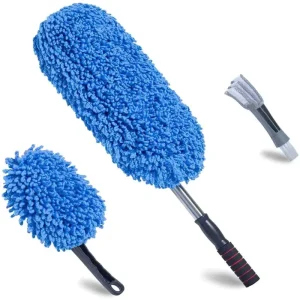 Blue 3-Piece Soft Microfiber Car Duster Brush with Long Handle