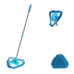 Blue Chenille Triangle Mop Refill with Steel Pole Heavy-Duty Fiber Pads for Ceiling and Dusting Tools