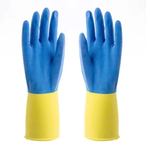 Blue Food-Grade Latex Dishwashing Gloves with Net Grip, Waterproof, Thin
