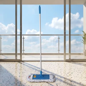 Blue Industrial Flat Mop for Large-Area Dusting 360 Swivel Canvas Base Aluminum Handle for Warehouse Airport Hallway Cleaning