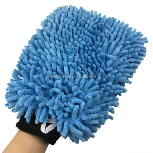 Blue Microfiber Chenille Car Wash Mitts for Auto Detailing