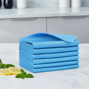 Blue Microfiber Glass Cleaning Towel 40 x 40cm Plain Square Streak-Free Kitchen Household Cleaning Cloths