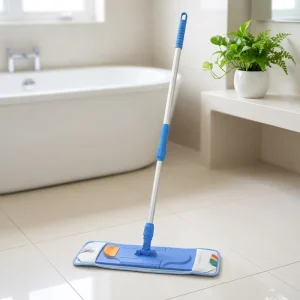 Blue Plastic Flat Mop Board with Adjustable Aluminum Pole and Easy-to-Wring Mop Head for Wet and Dry Use