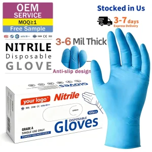 Blue Protective Touch Screen Anti Impact Guantes De Nitrilo Work Nitrile Disposable Gloves Powder Free Food Industry