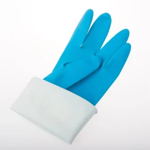 Blue Reusable Heat Resistant Latex Gloves with Medium Thickness and for Household Cleaning and Kitchen Use