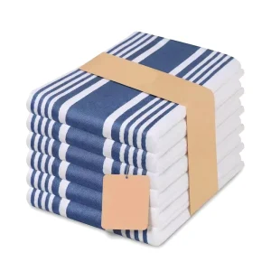 Blue Striped Cotton Kitchen Tea Towel Dishcloth Soft Quick Dry Eco Friendly OEKO TEX Certified Customized Designs Wiping
