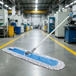 Blue White Blended Yarn Dust Mop for Large Area 360 Swivel Flat Mop for Warehouse Office Lobby Floor Cleaning