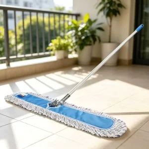 Blue White Mixed Yarn Dust Mop 360 Swivel Flat Mop Aluminum Handle CE Certified for Hospital Mall Floor Cleaning