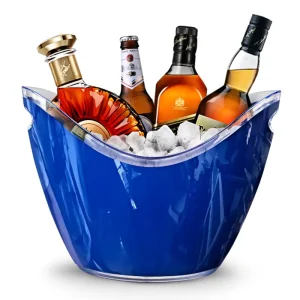 Boat Shape Double Wall Eco-Friendly Plastic Blue Wine Ice Bucket 3L/8L Contemporary Style for Night Club Party