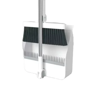 Broom and Dustpan Combo Set Long Handled Adjustable Stainless Steel Dust Pan and Broom Set for Sweeping Home Indoor Kitchen