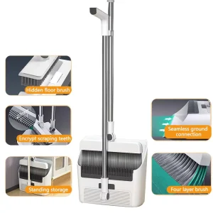 Broom and Dustpan Set Hidden Floor Brush 180 Degree Rotating Head for Home Kitchen Professional Sweeping Tool Combo