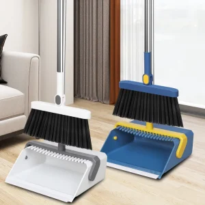 Broom and Dustpan Set with 180-Degree Rotating Head Extra-Long Handle for Kitchen and Home Floor Cleaning