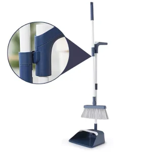 Broom and Dustpan Set with Built-In Comb, Flip-Dump Structure, and Wall-Hanging Storage