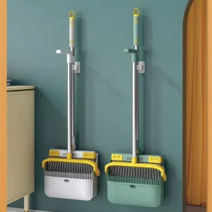 Broom and Dustpan Set with Self-Cleaning Bristles