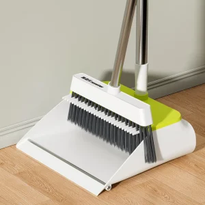 Broom and Dustpan Set with Self-Cleaning Comb Teeth, Stainless Steel Handle for Home Cleaning