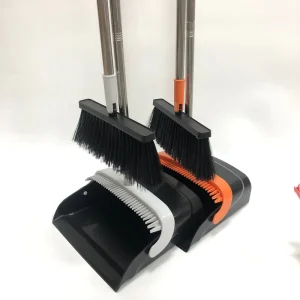Broom and Dustpan Set with Self-Cleaning Comb Teeth for Home, Kitchen, Floor, and Pet Hair