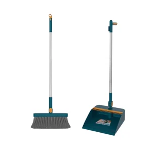 Broom and Dustpan Set with Soft Bristles Wall Mounted Assembly Folding Dustpan for Household Floor Cleaning