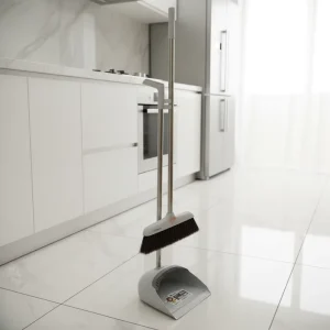 Broom and Dustpan Set with Stainless Steel Stick, PP+PET Bristles and Plastic Handle for Floor Sweeping
