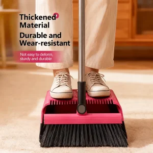 Broom and Stand-Up Dustpan Set with Self-Cleaning Dustpan Teeth
