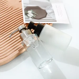 Brown Frost Cylinder Glass Hand Soap Dispenser with Screen Printed Foam Bottle for Shampoo Body Wash Multi Purpose Use