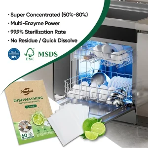 Bulk Lime Scent Plastic free Dishwasher Detergent Cleaning Sheet Effective Family Kitchen Dish Washing Tablets