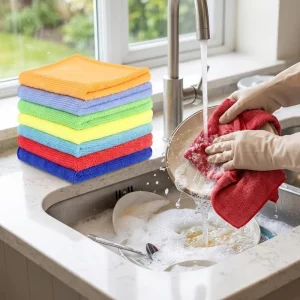 Bulk Microfiber Kitchen Cleaning Cloth Absorbent Dish Towel Surface Cleaning Rags for Hotel Restaurant Supply Use