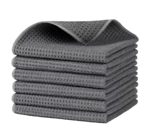 Bulk Waffle Weave Dish Cloths with Scratch Free Lint Free Fabric for Kitchen Grease & Household Cleaning
