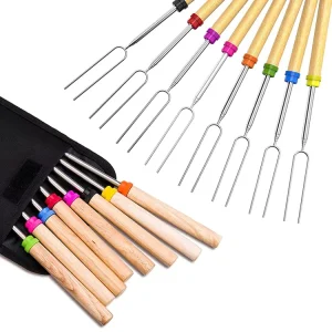 Camping Tools Kit 32 Inch Marshmallow Roasting Fork with Telescoping BBQ Handle and Portable Bag