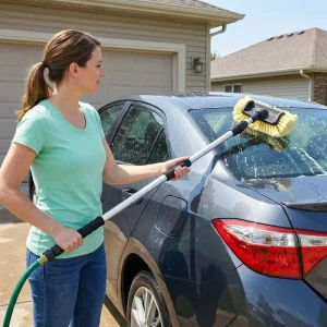 Car Detailing Five Sided Flow Through Car Wash Brush Telescopic Handle 1.4-3M Range Soft Bristle Window Glass Exterior Kit