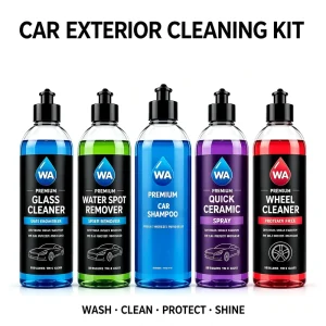 Car Exterior Cleaning Kit with Shampoo, Glass Cleaner, Water Spot Remover, Ceramic Spray, and Wheel Cleaner