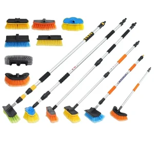 Car Wash Aluminum Alloy Telescopic Rod Water Through Brush Detachable Tool Spraying Soft Bristle Cleaning Brush Set