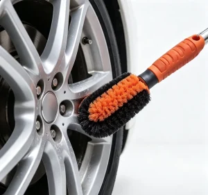 Car Wheel Rim Cleaning Brush with Ergonomic Plastic Handle and Stiff Bristles for Alloy Wheels and Tire Sidewalls