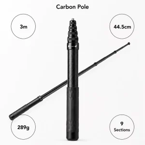 Carbon Fiber Extension Pole 3m 289g 9 Sections Lightweight Telescopic Handheld Rod Action Camera Panoramic Wide Angle 360